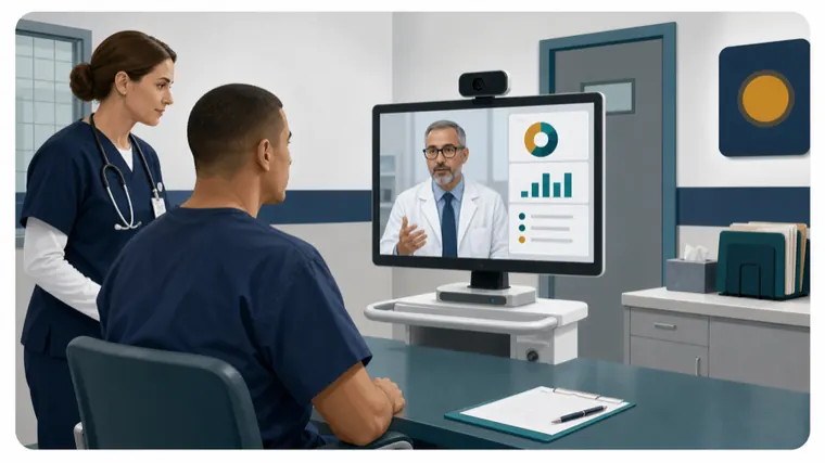 Specialist consult with patient through telemedicine cart